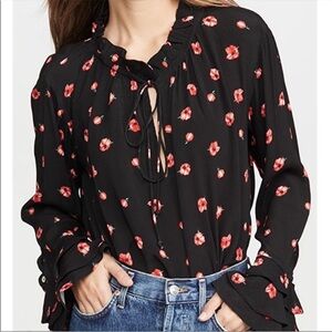 Nordstrom Black Blouse with Red Floral Pattern